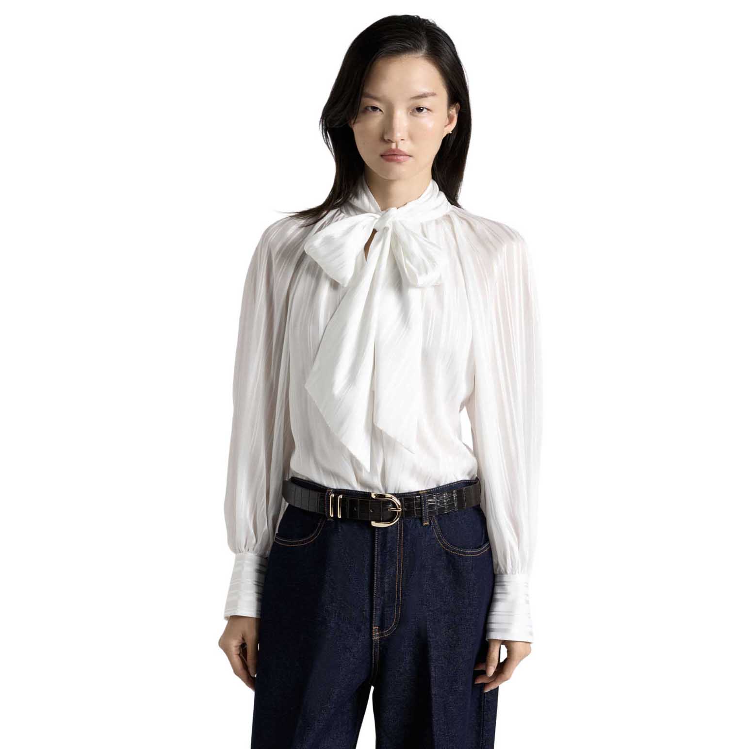 Cue Georgette Satin Stripe Blouse